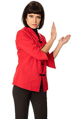 Image showing woman in Chinese dress on fashion week in Paris