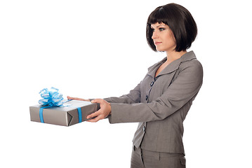 Image showing grey box with blue bow as a gift