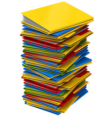 Image showing a pile of multi-colored folders with documents