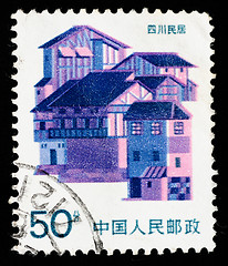 Image showing Stamp printed in China shows local dwelling in Sichuan