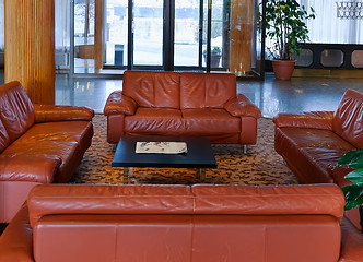 Image showing lobby with leather sofas