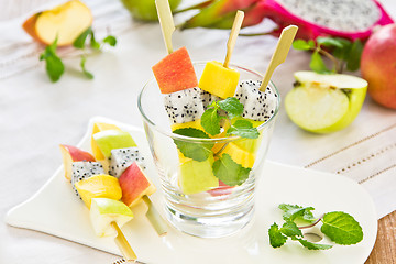 Image showing Fruit salad skewer