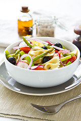 Image showing Farfalle with asparagus and olive salad