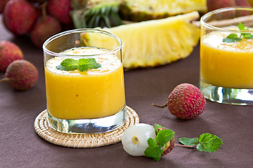 Image showing Lychee with Mango and Pineapple smoothie