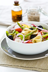 Image showing Farfalle with asparagus and olive salad