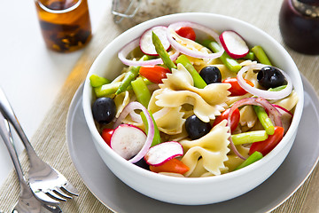 Image showing Farfalle with asparagus and olive salad