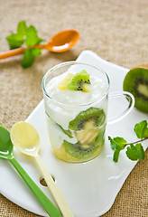 Image showing Kiwi and Pineapple with yogurt