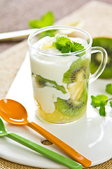 Image showing Kiwi and Pineapple with yogurt