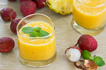 Image showing Lychee with Mango and Pineapple smoothie