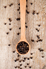 Image showing black pepper in wooden spoon