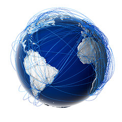 Image showing Major global aviation routes on the globe