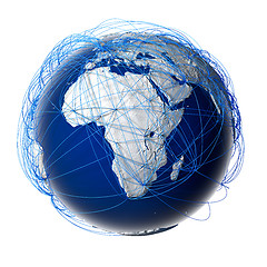 Image showing Major global aviation routes on the globe