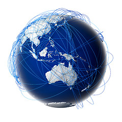 Image showing Major global aviation routes on the globe