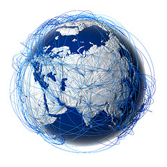 Image showing Major global aviation routes on the globe