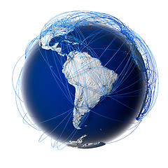 Image showing Major global aviation routes on the globe