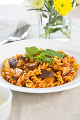 Image showing Fusili with mushroom in tomato sauce