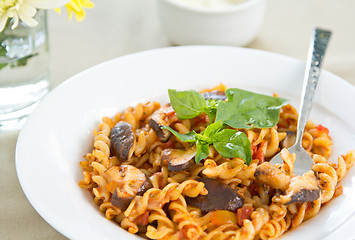 Image showing Fusili with mushroom in tomato sauce