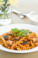 Image showing Fusili with mushroom in tomato sauce
