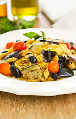 Image showing  Fettuccine with aubergine and dried chilli