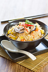 Image showing Fried sticky rice with mushroom and vegetables