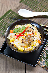 Image showing Fried sticky rice with mushroom and vegetables