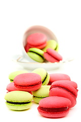 Image showing Colorful French almond cakes closeup. 