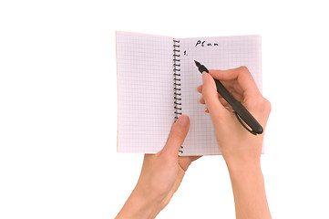 Image showing business woman writes business plan