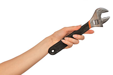 Image showing big adjustable spanner in the hand