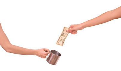 Image showing woman save money in the mug