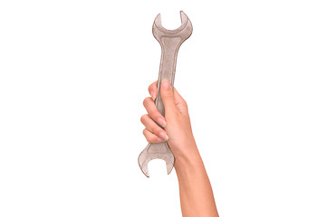 Image showing spanner in the woman's hand