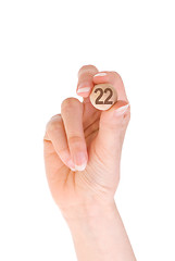 Image showing 22 bingo ball in the hand