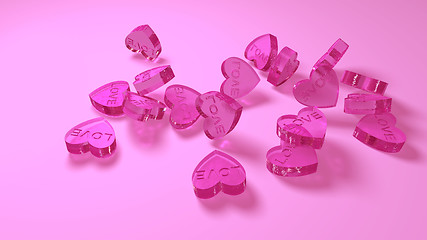 Image showing pink glass hearts as a symbol of great love