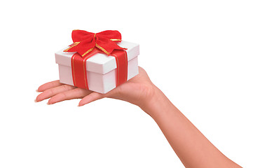 Image showing white box with red bow as a gift