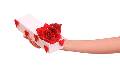 Image showing white box with hearts and red rose