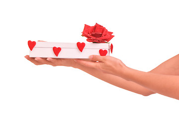 Image showing white box with hearts and rose