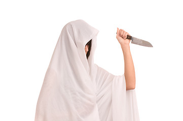 Image showing woman in white clothes with knife