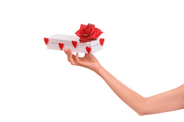 Image showing white box with hearts and rose