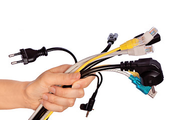 Image showing woman taking different cables in the hand