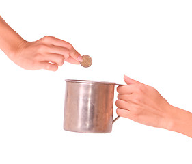 Image showing woman save money in the mug