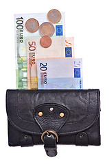 Image showing Black leather purse with euro