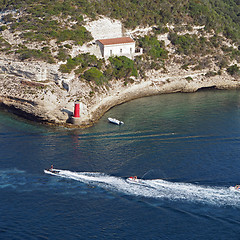 Image showing Bonifacio bay, August 2012, jetski heading out of the bay