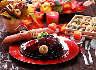 Image showing Table decorated for Thanksgiving