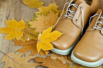 Image showing leather shoes and yellow leaves