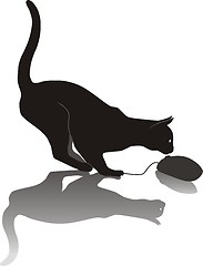 Image showing Cat hunts a computer mouse
