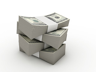 Image showing wads of dollars. 3d image. Isolated white background. 