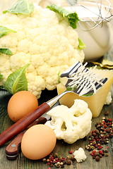 Image showing Cauliflower, eggs, cheese and spices.