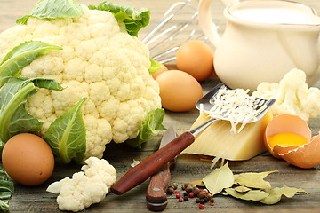 Image showing Cauliflower for baking with egg and cheese.