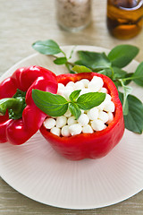 Image showing Pearl mozzarella with basil in pepper