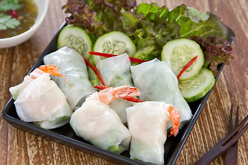 Image showing Prawn wrapped in rice noodle [Thai's food]
