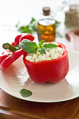 Image showing Pearl mozzarella with basil in pepper